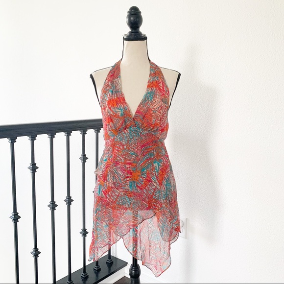 BCBGMaxazaria Tropical 90s Style Halter Top - Picture 2 of 6